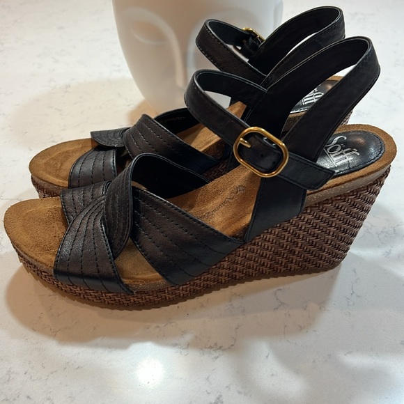 Sofft Leather Clarissa Wedge Heels padded insole Woven details Size 11W - Picture 2 of 16